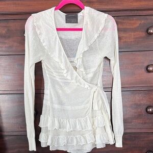 Anthropologie White Ruffled Wrap Cardigan